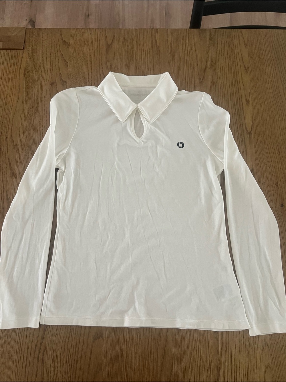 Lands' End Women's Long Sleeve Polo in White with Keyhole Neck